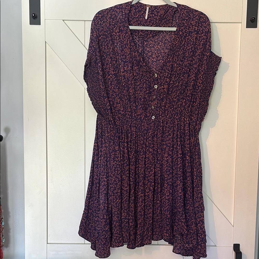 Free People Navy and Orange Floral Mini Dress